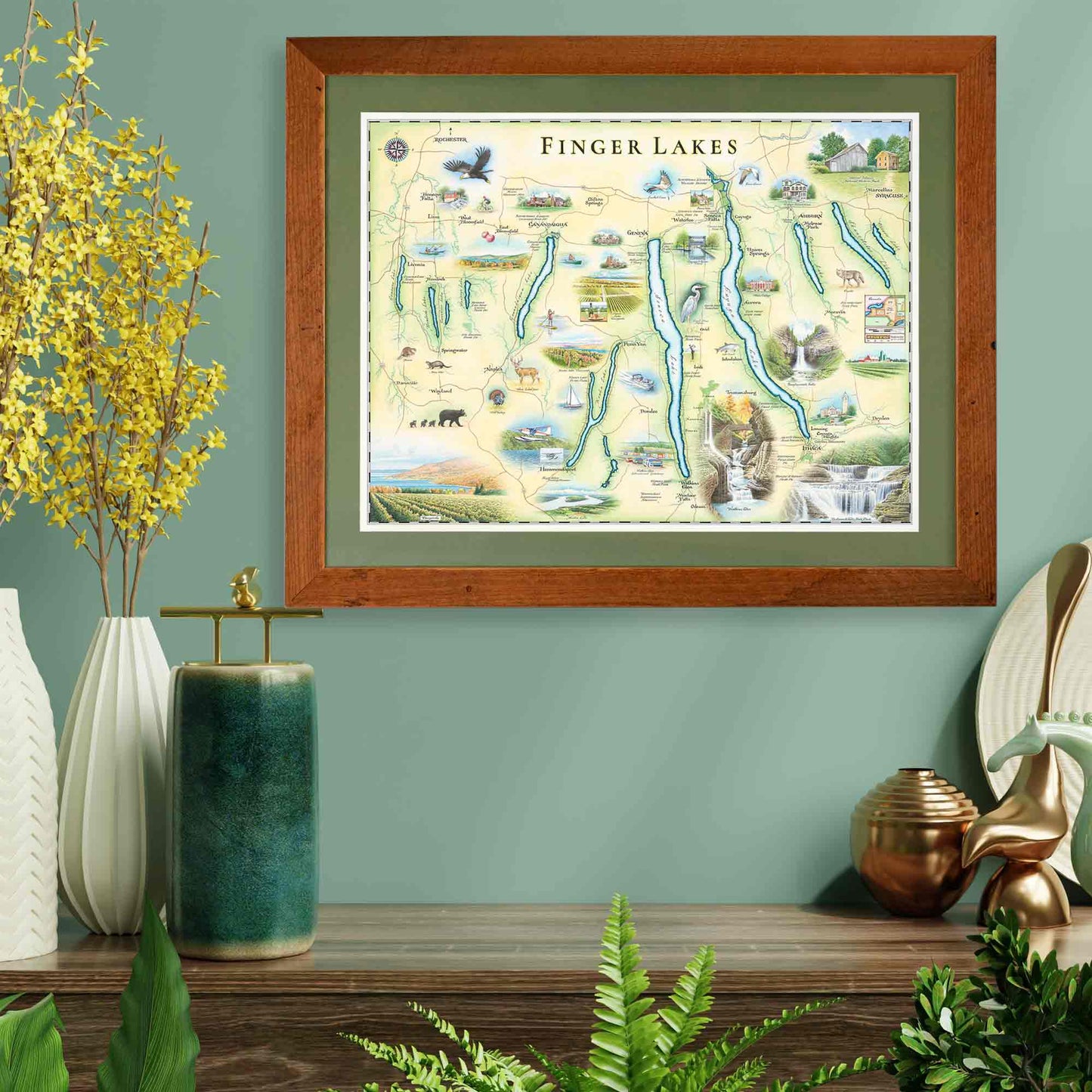 Finger Lakes, New York Hand-Drawn Map
