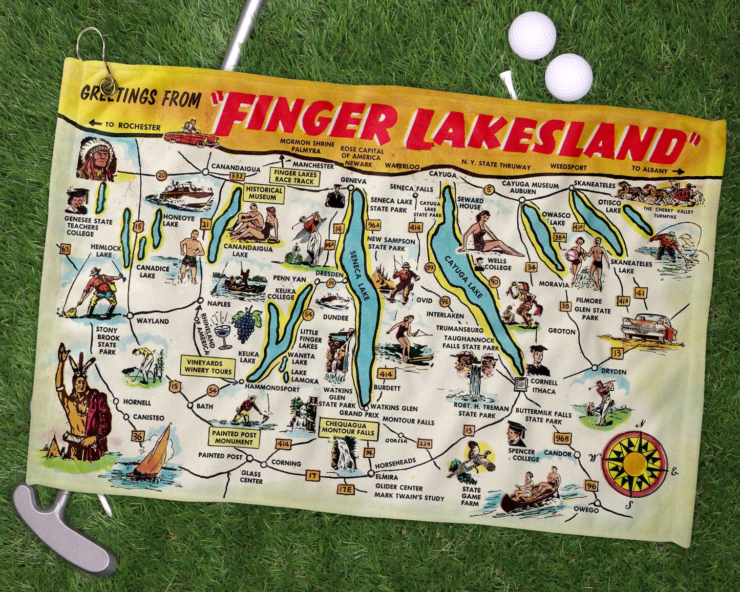 Finger Lakes New York Map Golf Pickleball Tennis Towel