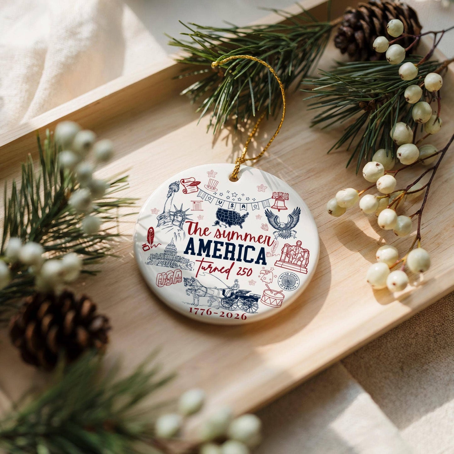 USA 250th Anniversary Ceramic Ornament, Patriotic Ornament