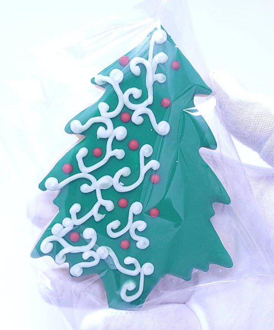 Green Christmas Tree Royal Icing Cookies - White Filigree
