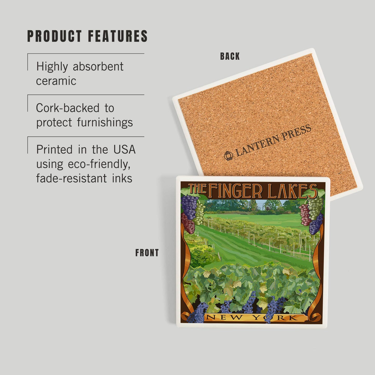 Finger Lakes Vineyard Ceramic Coasters