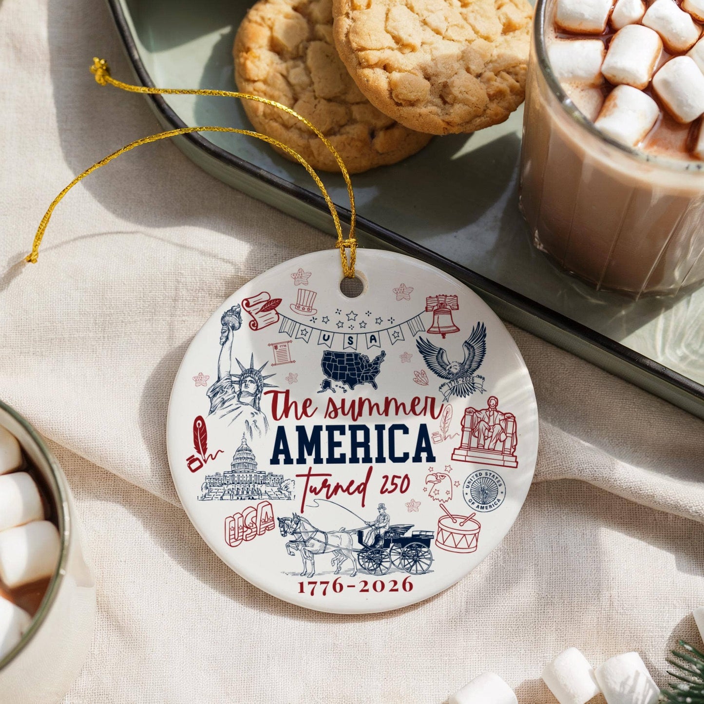 USA 250th Anniversary Ceramic Ornament, Patriotic Ornament