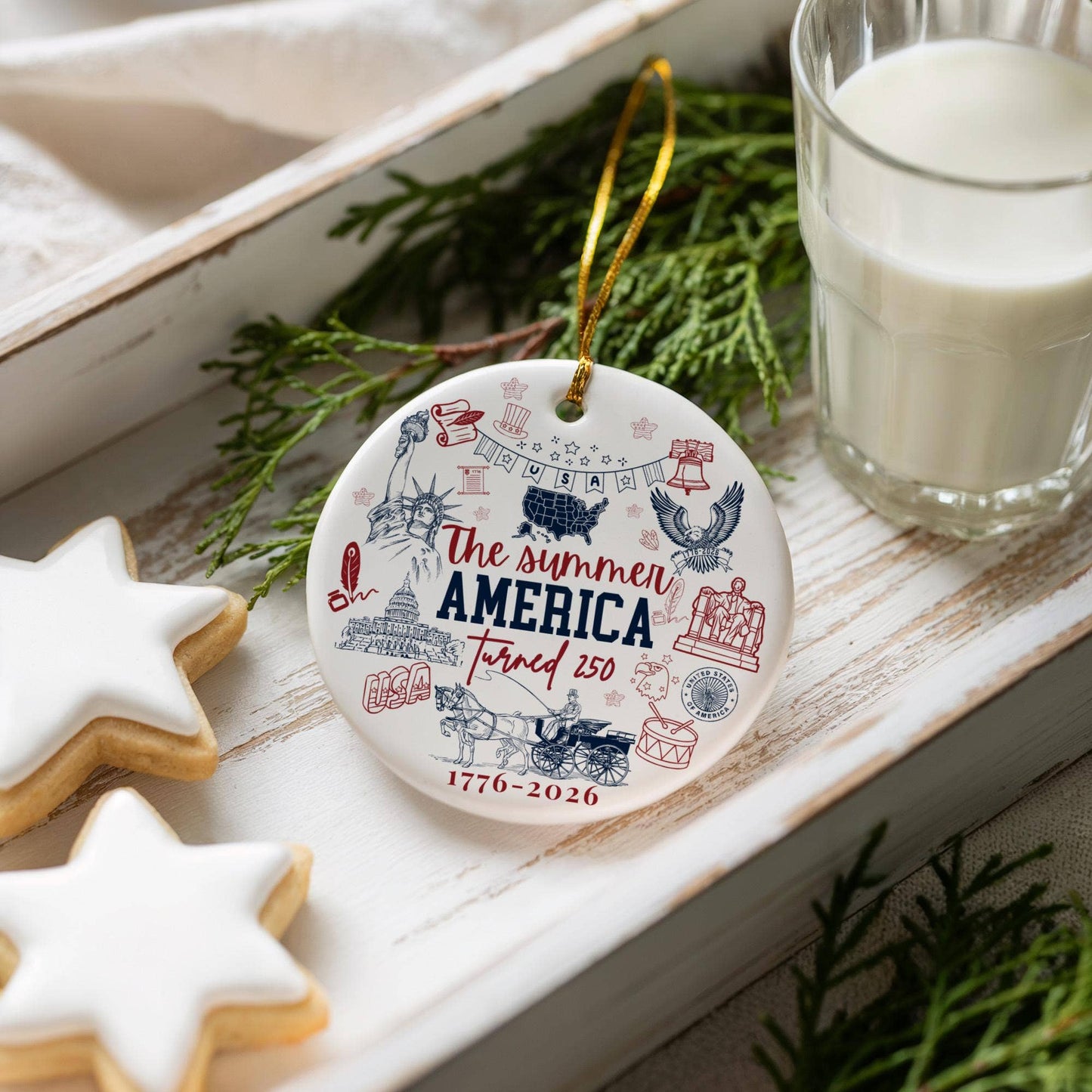 USA 250th Anniversary Ceramic Ornament, Patriotic Ornament
