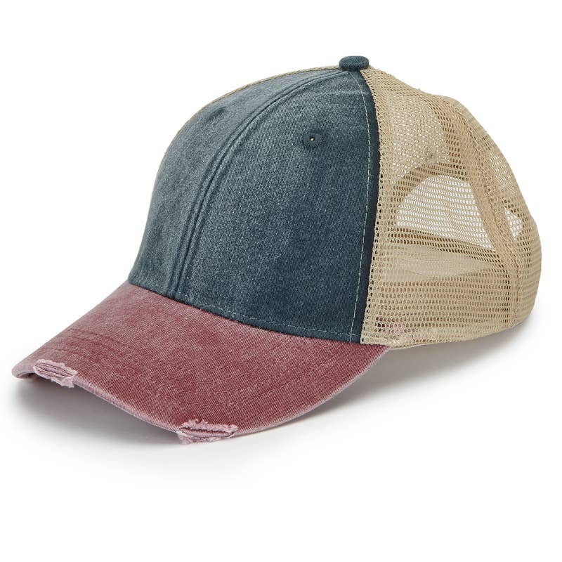 Finger Lakes Distressed Trucker Hat - Chainstitch Embroidery