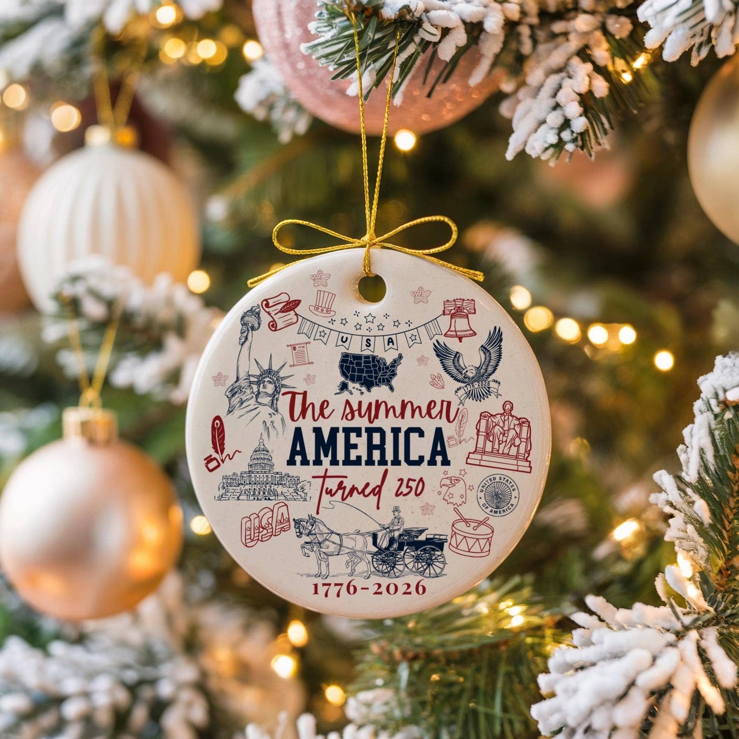 USA 250th Anniversary Ceramic Ornament, Patriotic Ornament