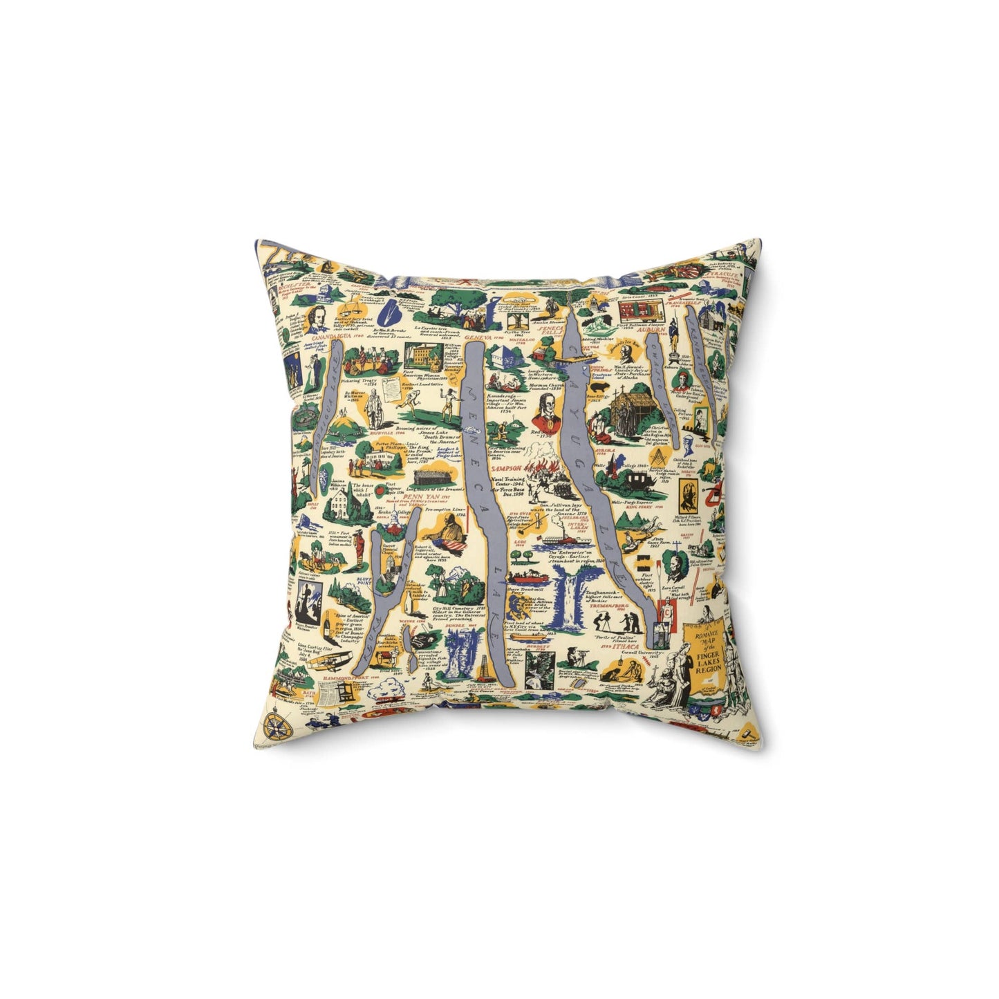 Finger Lakes New York Map Throw Pillow