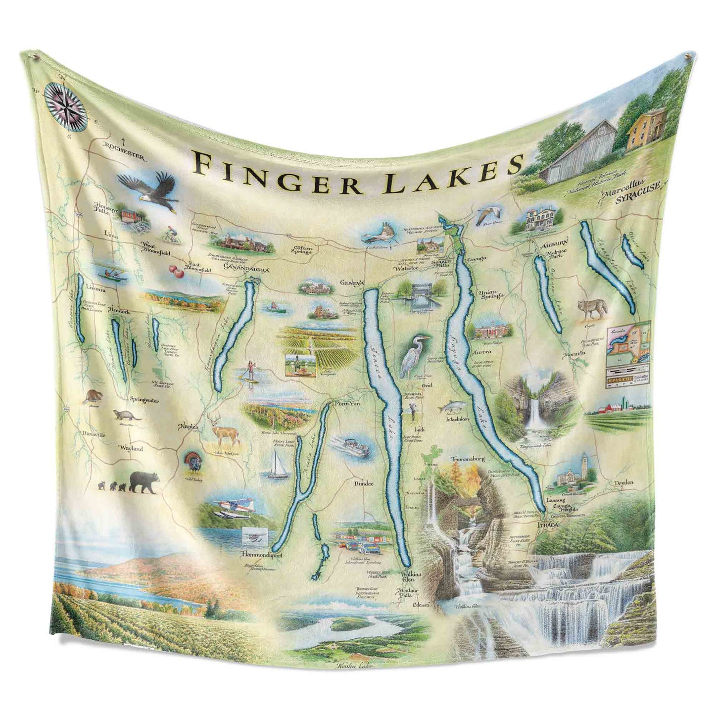 Finger Lakes Fleece Blanket (Hand-Drawn Art)