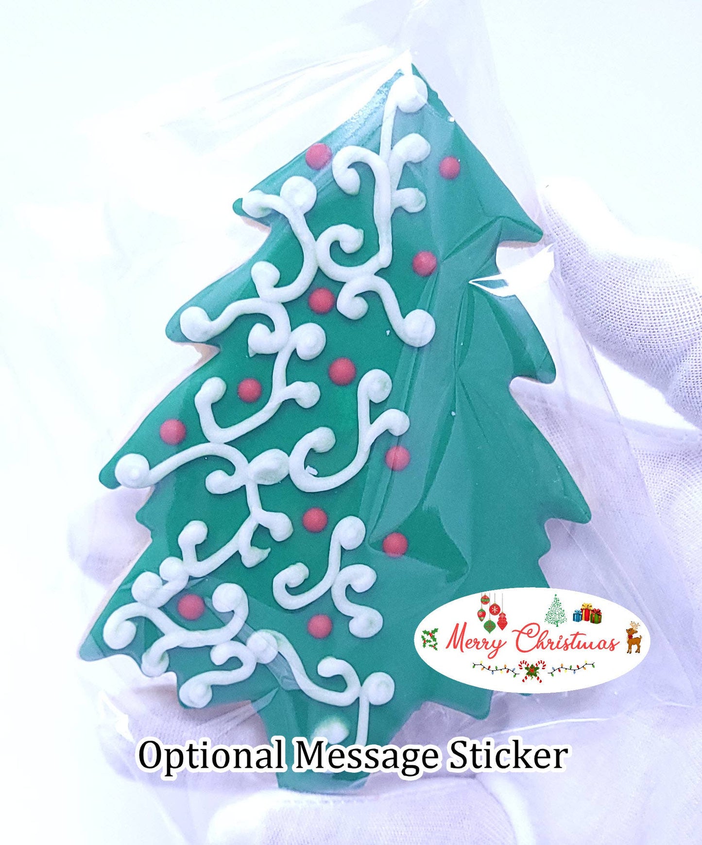 Green Christmas Tree Royal Icing Cookies - White Filigree