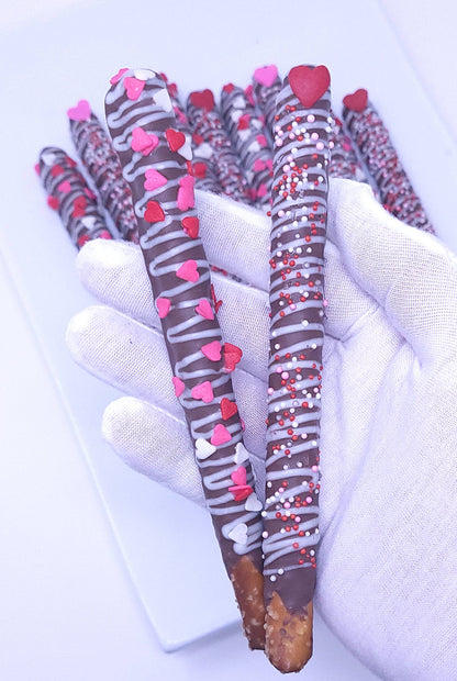 Chocolate Dipped Pretzel Rods - Valentine's Day