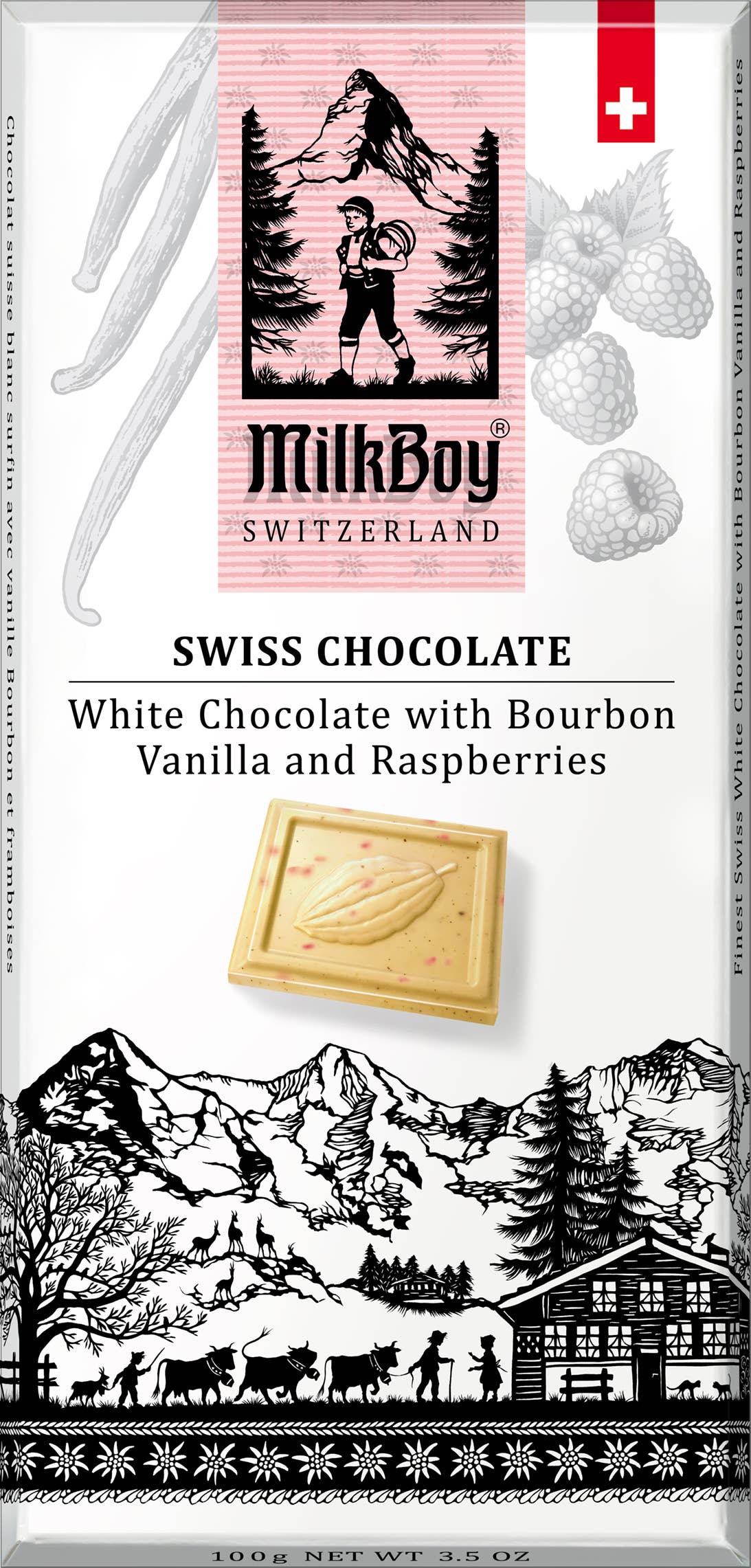 MilkBoy White Chocolate with Bourbon Vanilla and Raspberries