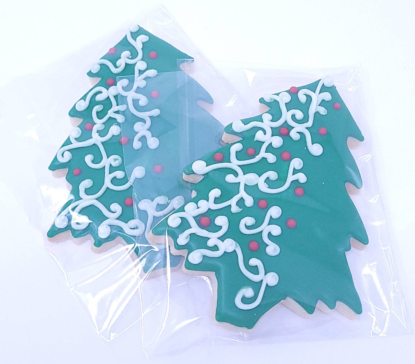 Green Christmas Tree Royal Icing Cookies - White Filigree