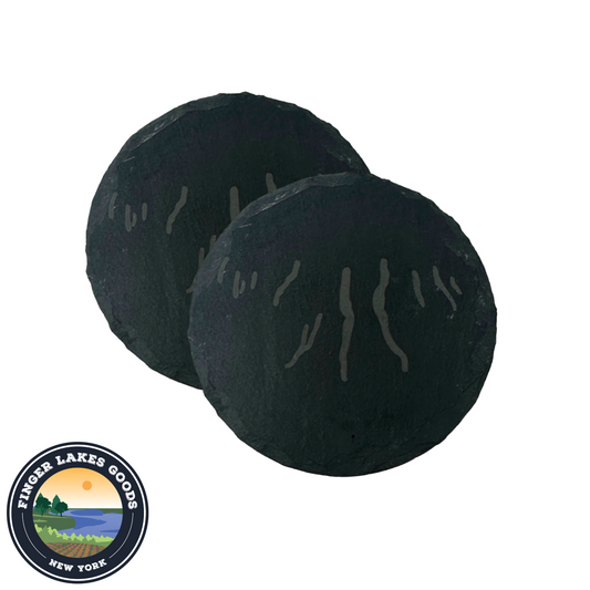 Finger Lakes Round Etched Slate Coasters
