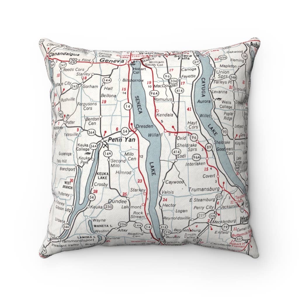 Seneca Lake New York Map Pillow
