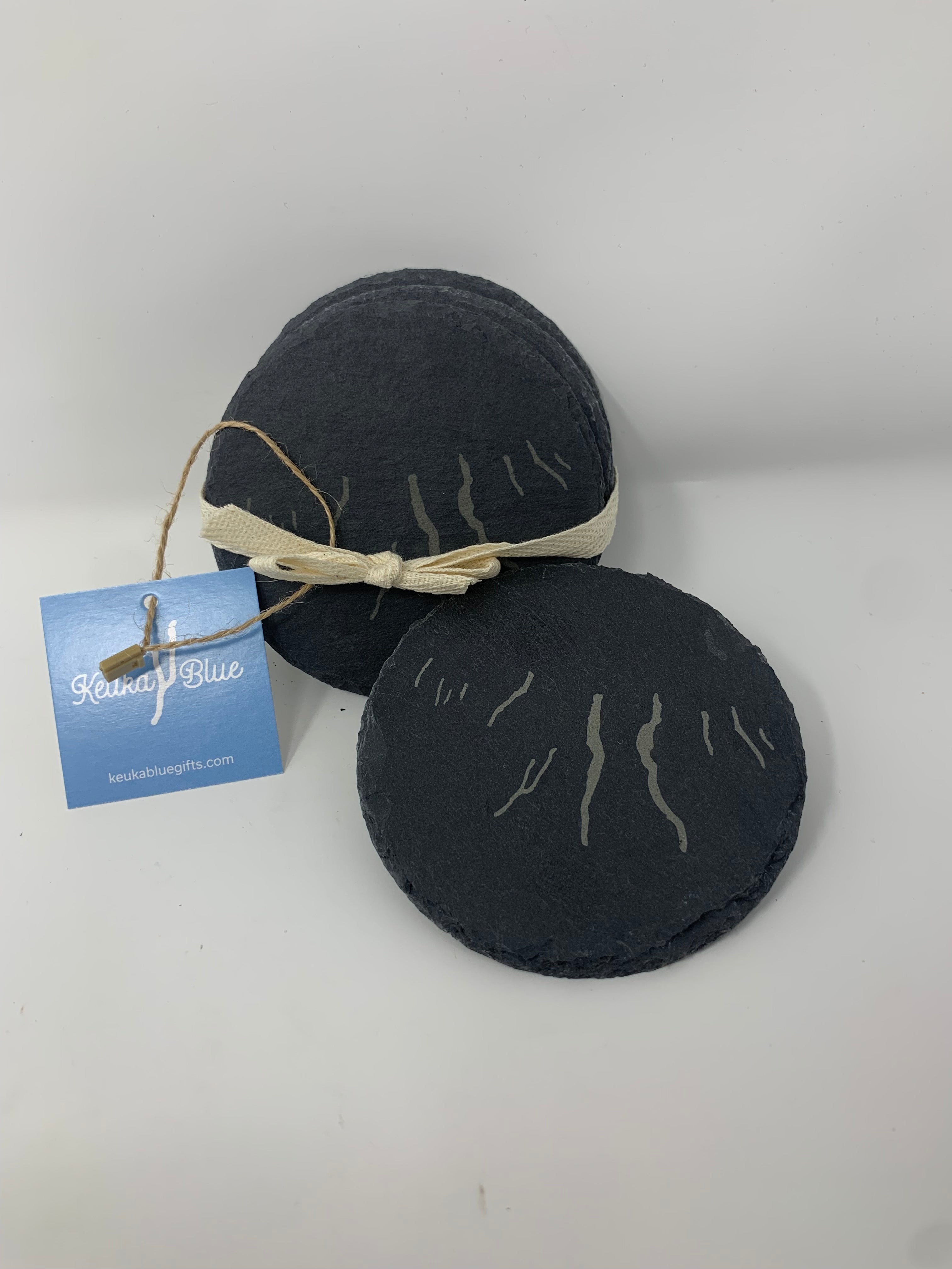 Finger Lakes Round Etched Slate Coasters